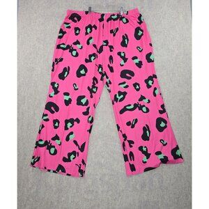 Bright Pink Leopard Print Wide-Leg Pant 5XL Size Elastic Waist Polyester/Spandex